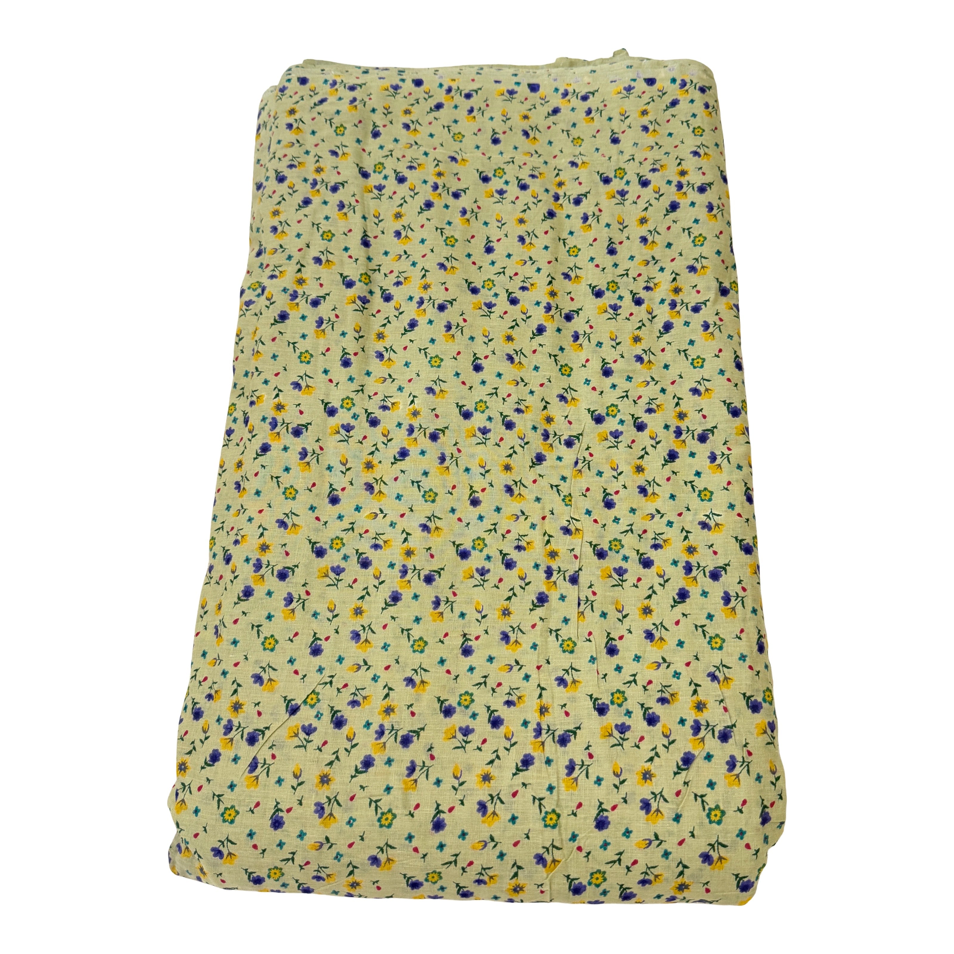 Folded fabric with small floral pattern on a white background