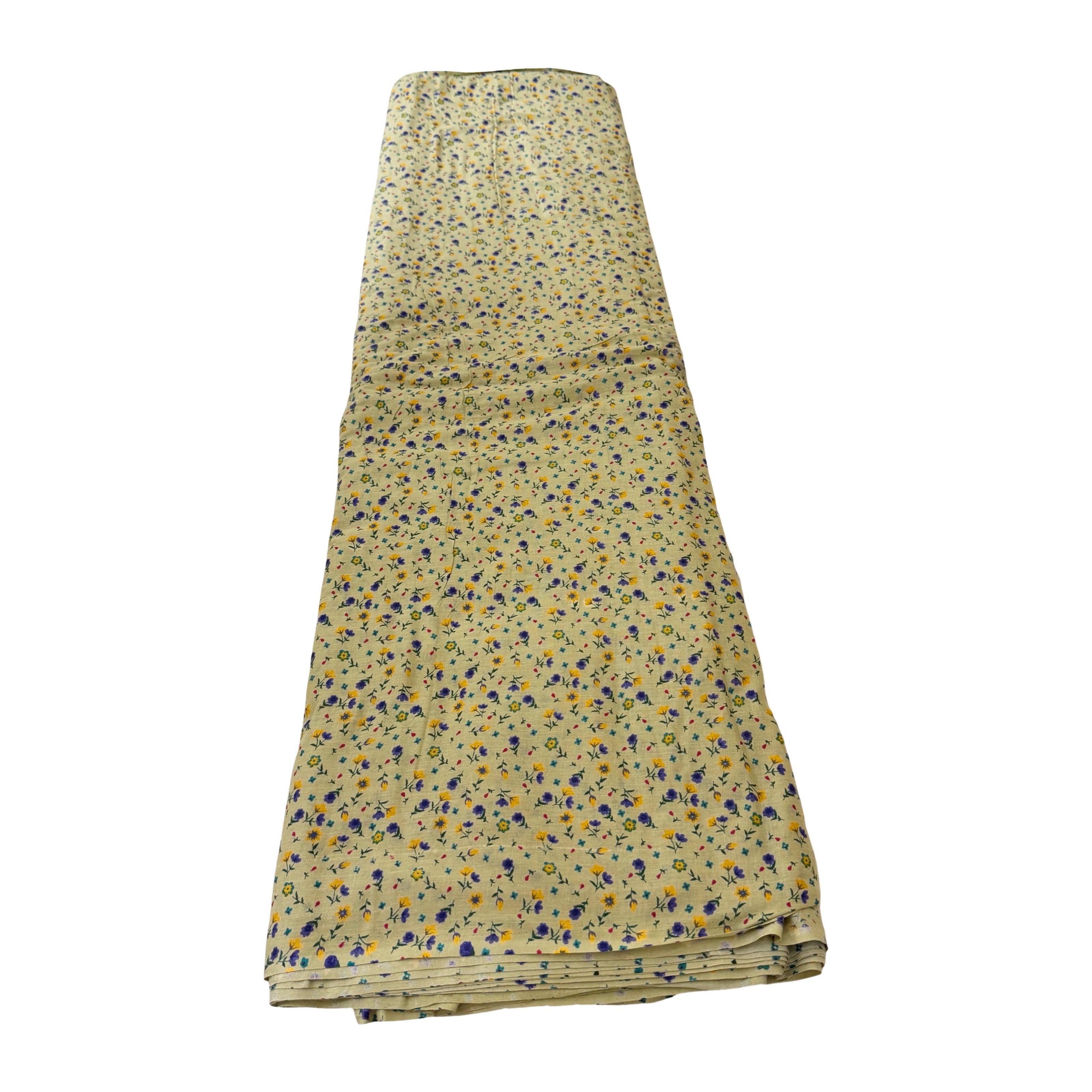 Floral patterned fabric roll on a white background