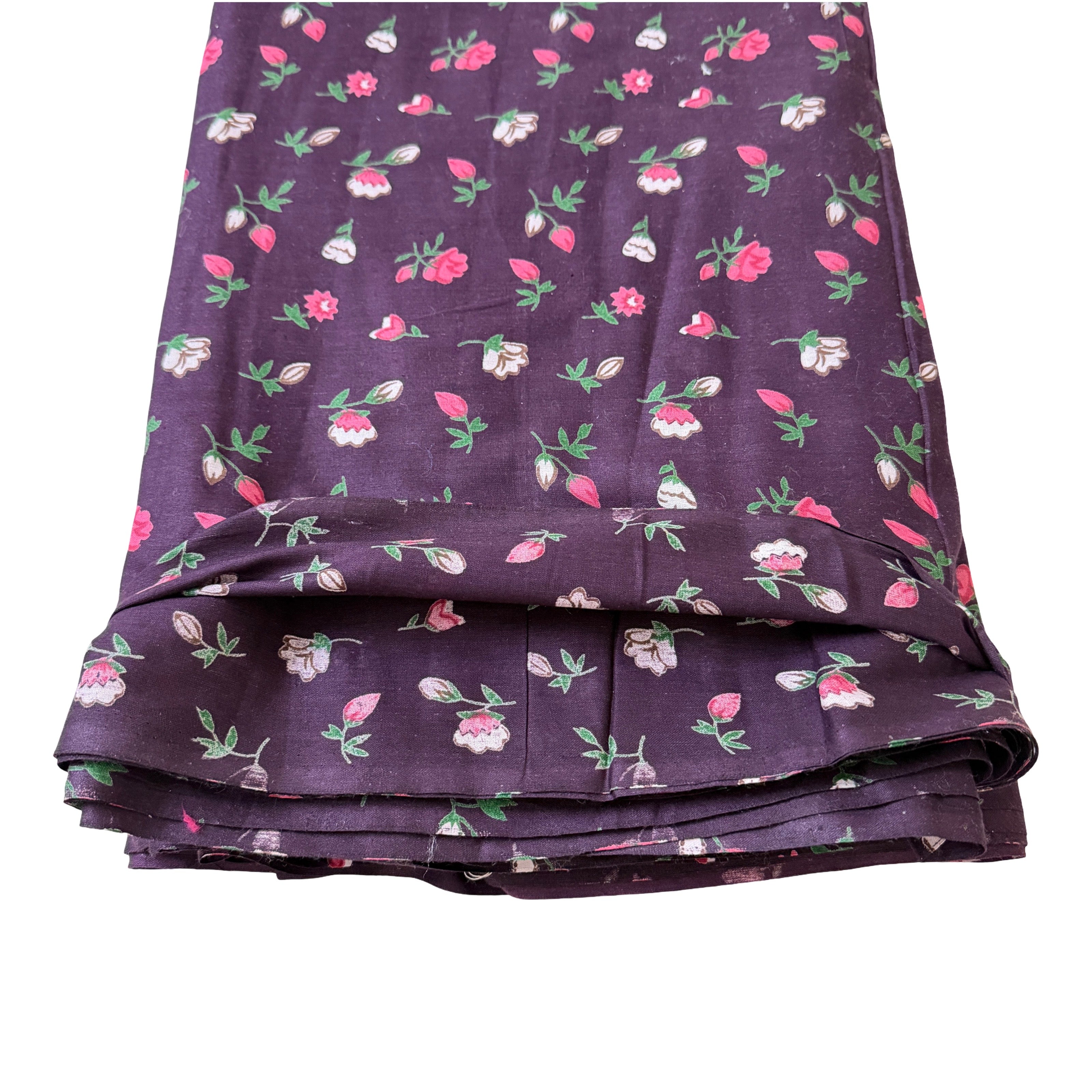 Folded Wine fabric with floral pattern on a white background