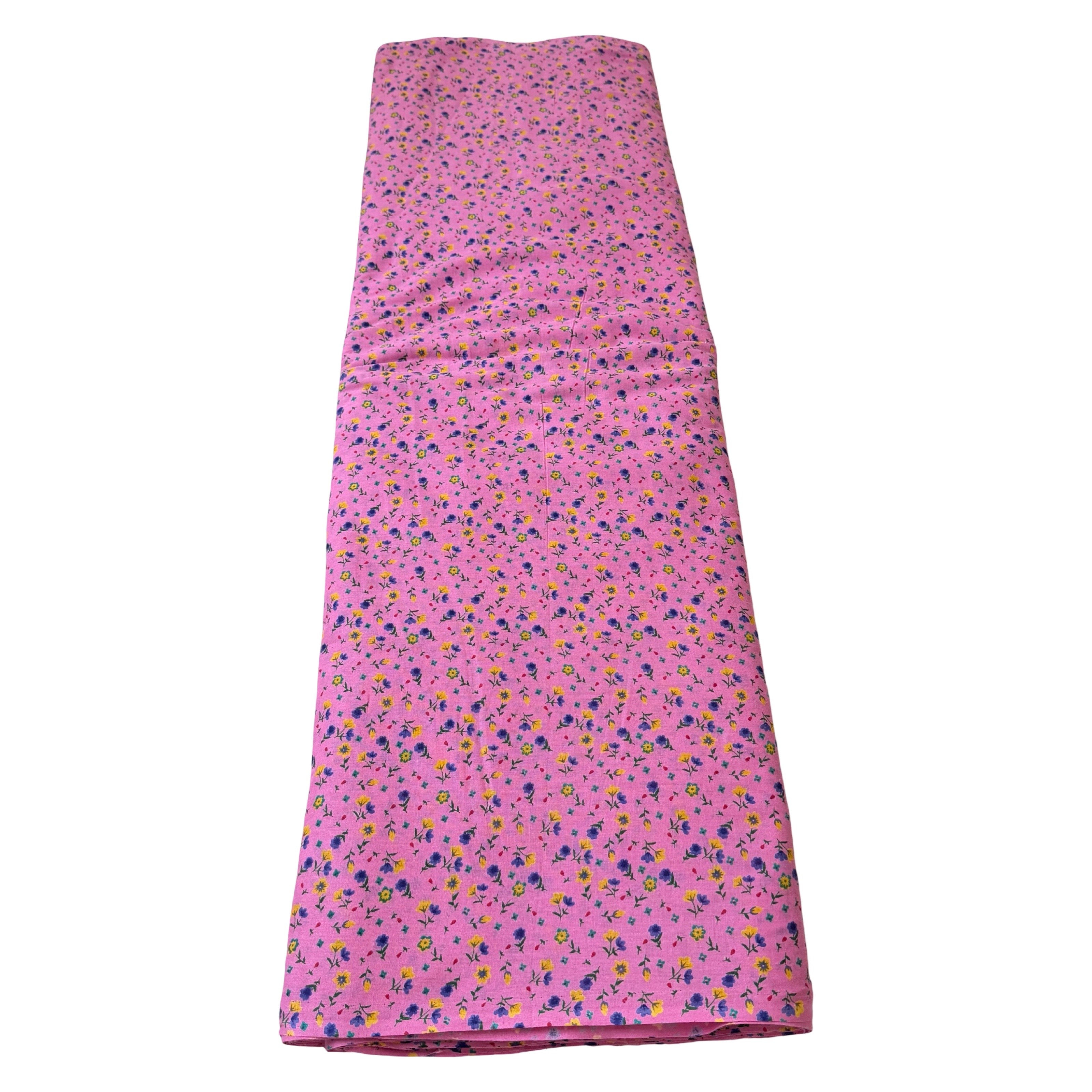 Pink fabric with small floral pattern on a white background