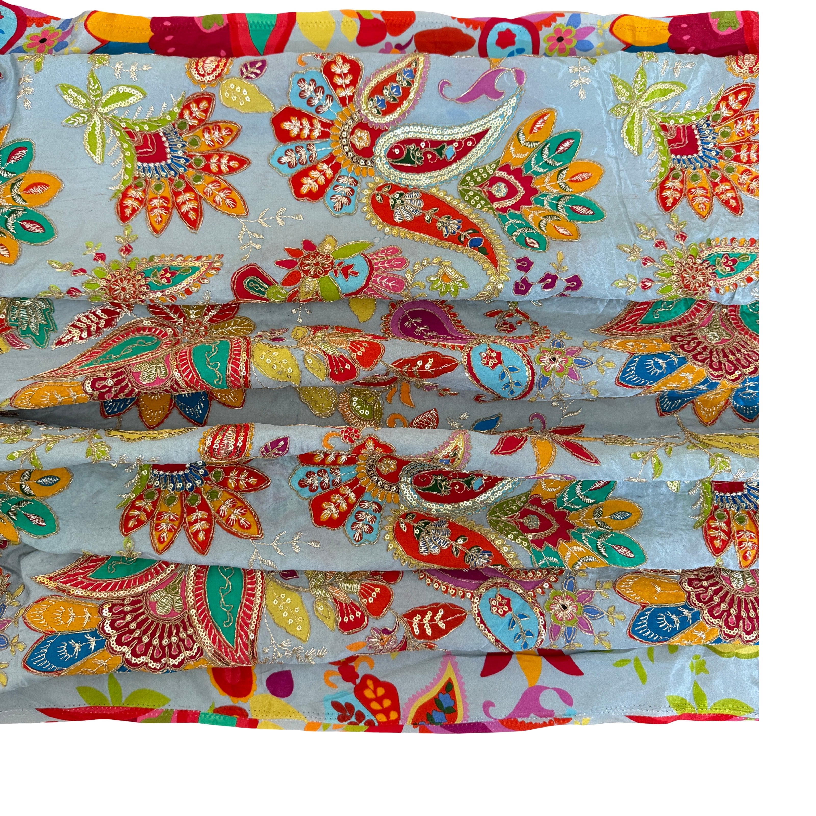 Sky Blue Multicolor Paisley Floral Sequin Embroidered Fabric – 46" Width