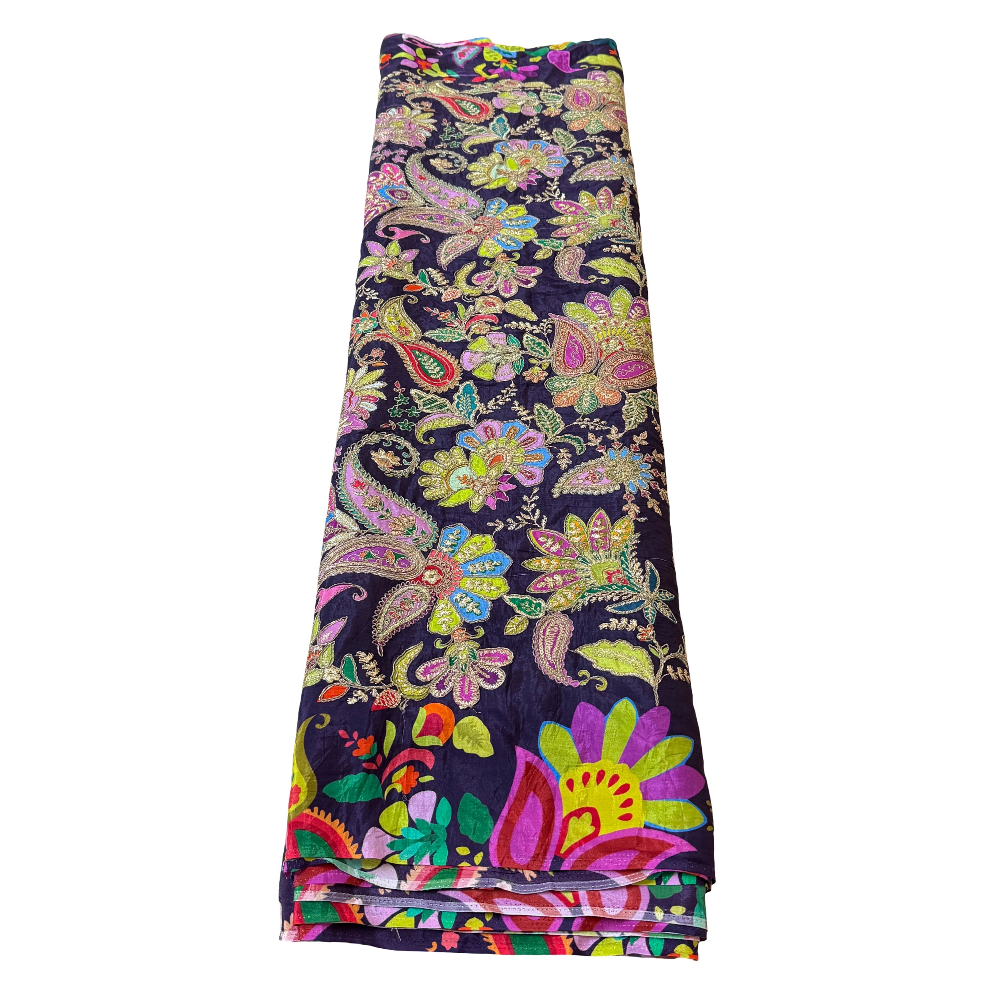 Colorful floral patterned fabric on a white background
