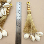 Cowrie Shell Gold Tassel Latkan with Crystal Beads - Set of 10