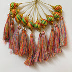 Multicolour Zigzag Thread Wrapped Ball Latkan with Silk Thread Tassel – Set of 10