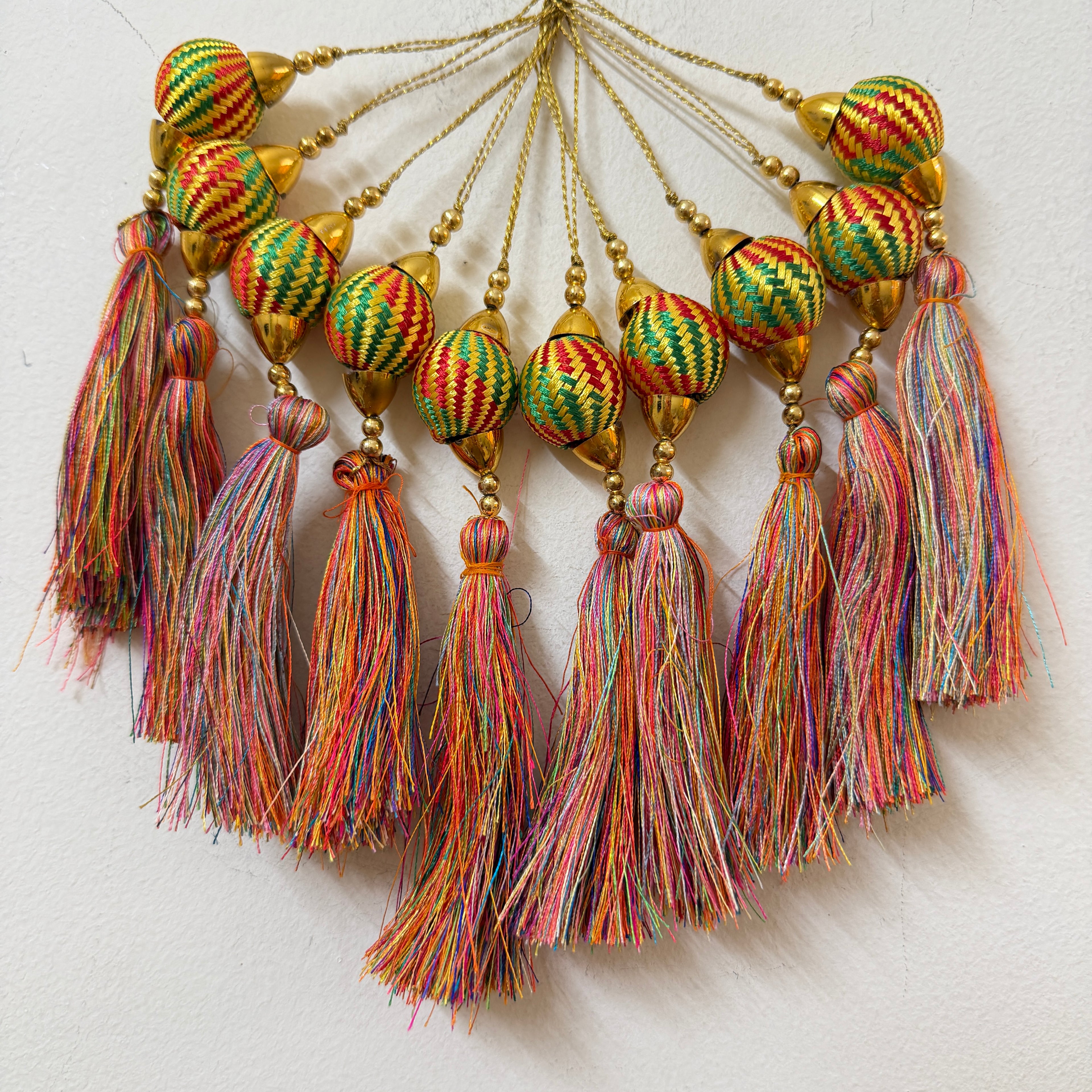 Multicolour Zigzag Thread Wrapped Ball Latkan with Silk Thread Tassel – Set of 10