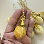 Gold Zari Pom Pom Latkan with Gold Ribbed Cone Cap & Ring – Set of 10