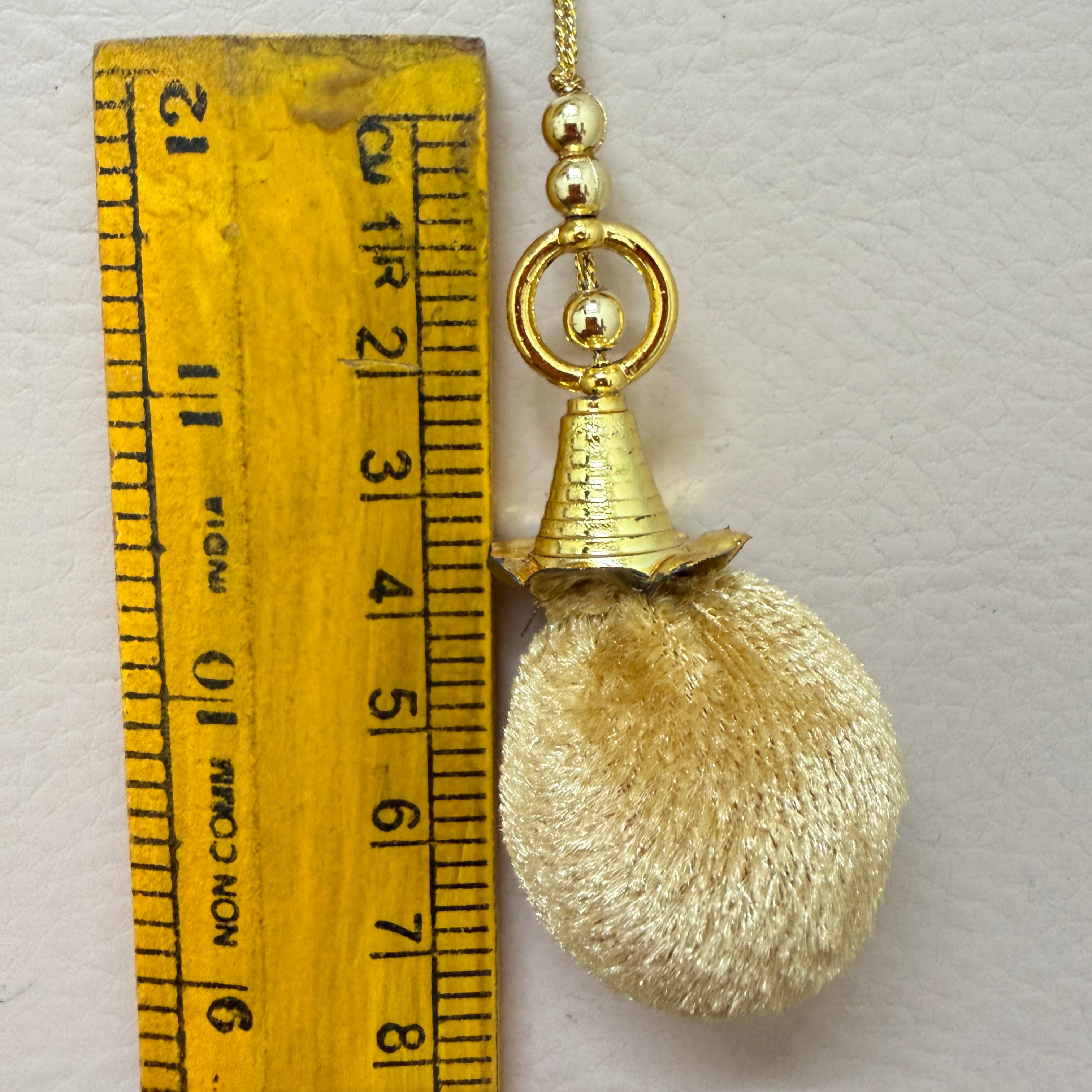 Gold Zari Pom Pom Latkan with Gold Ribbed Cone Cap & Ring – Set of 10