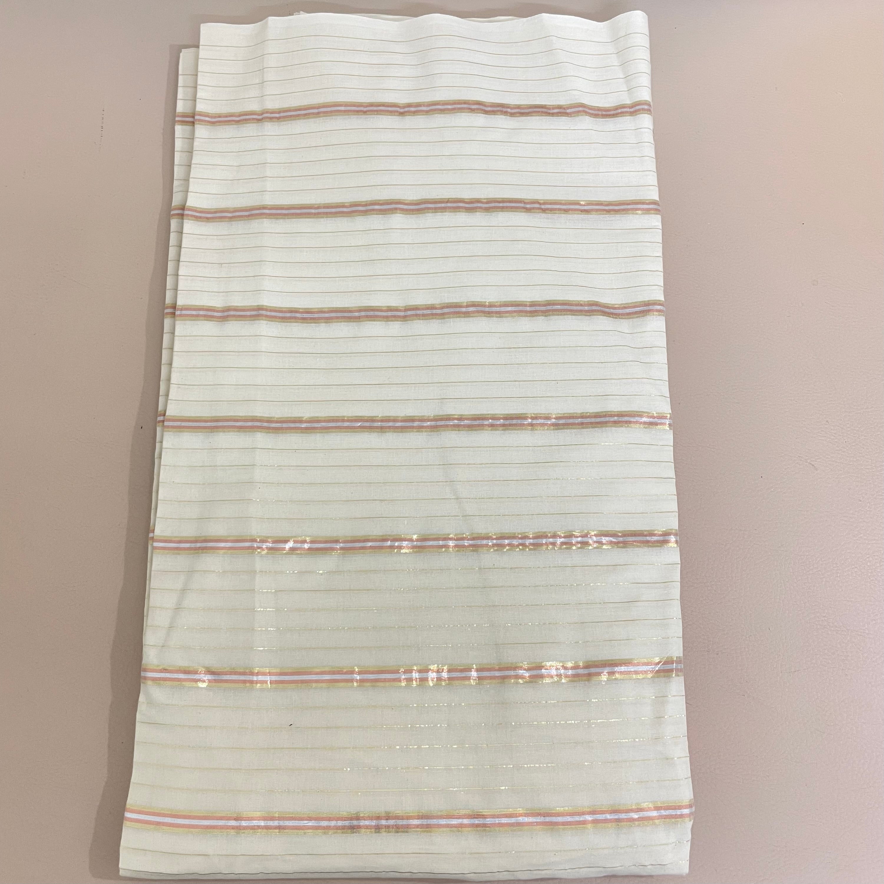 Fabric by Yard with Peach and Gold Lurex Stripes – Indian Craft Cotton