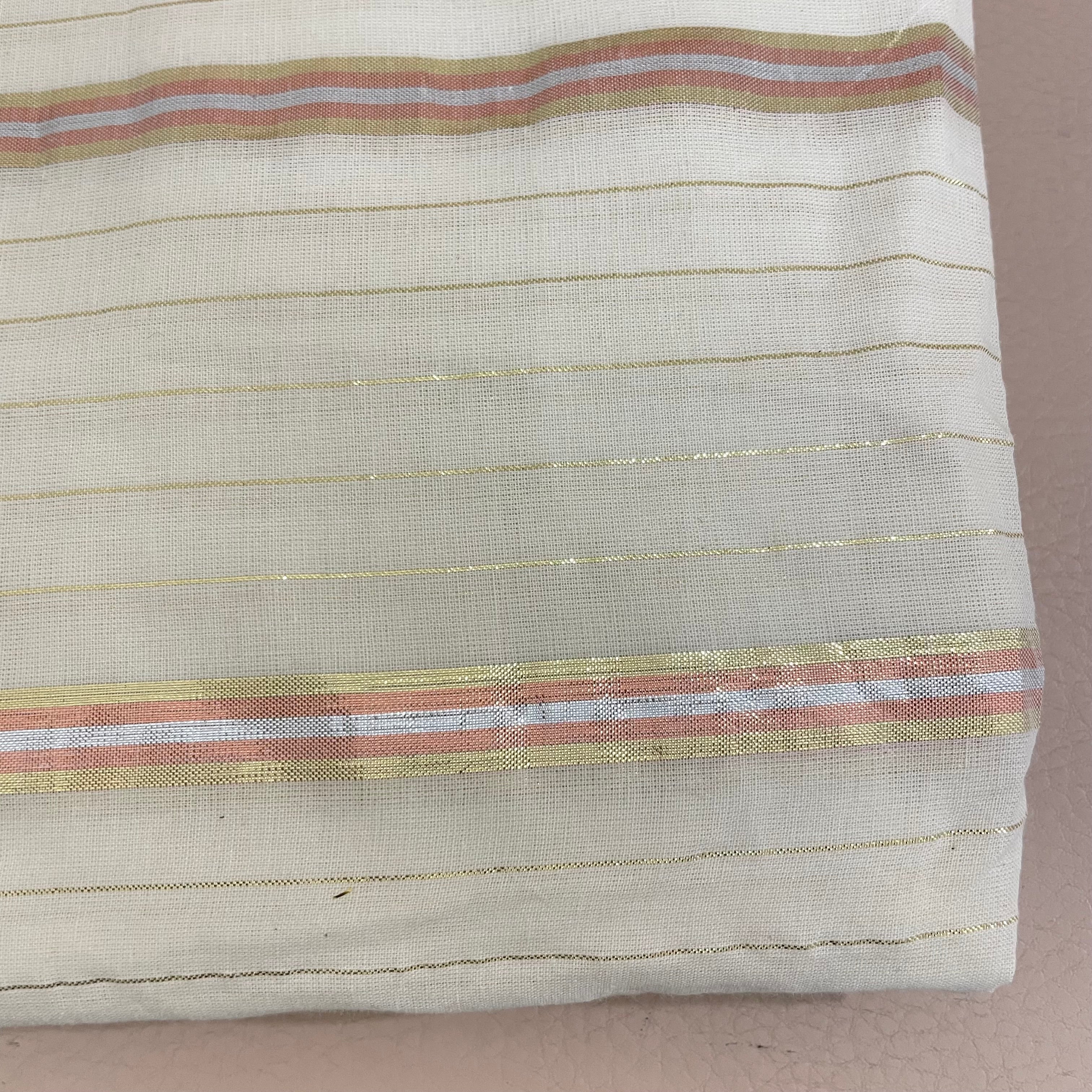 Fabric by Yard with Peach and Gold Lurex Stripes – Indian Craft Cotton