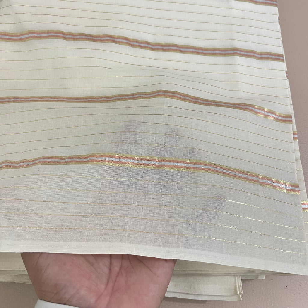 Fabric by Yard with Peach and Gold Lurex Stripes – Indian Craft Cotton