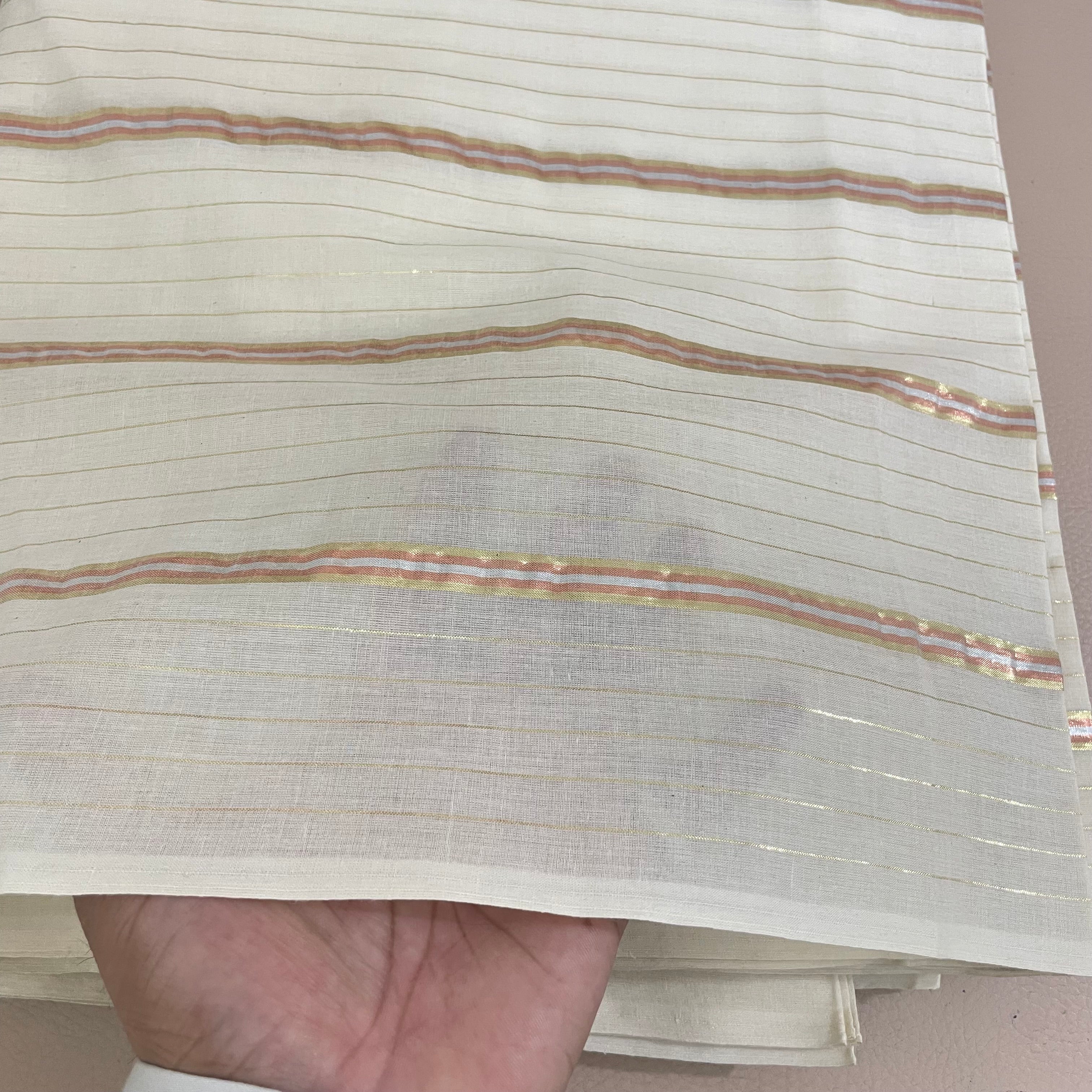 Fabric by Yard with Peach and Gold Lurex Stripes – Indian Craft Cotton