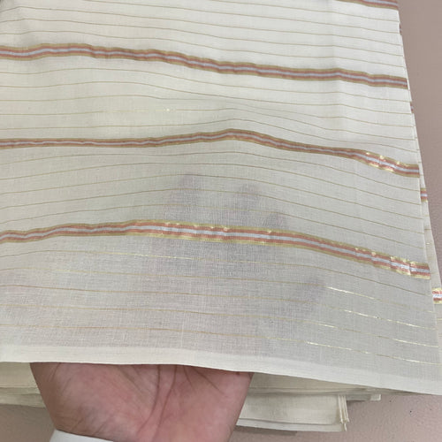 Fabric by Yard with Peach and Gold Lurex Stripes – Indian Craft Cotton