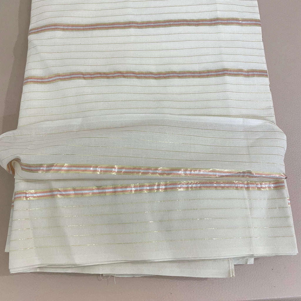 Fabric by Yard with Peach and Gold Lurex Stripes – Indian Craft Cotton