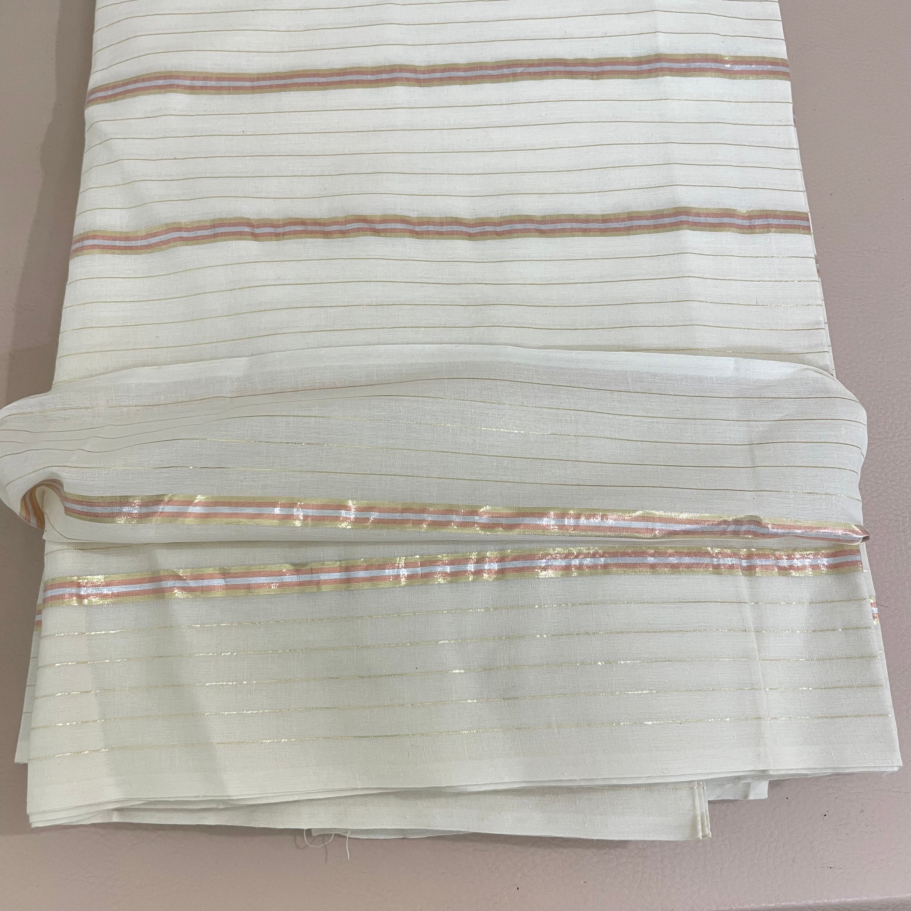 Fabric by Yard with Peach and Gold Lurex Stripes – Indian Craft Cotton