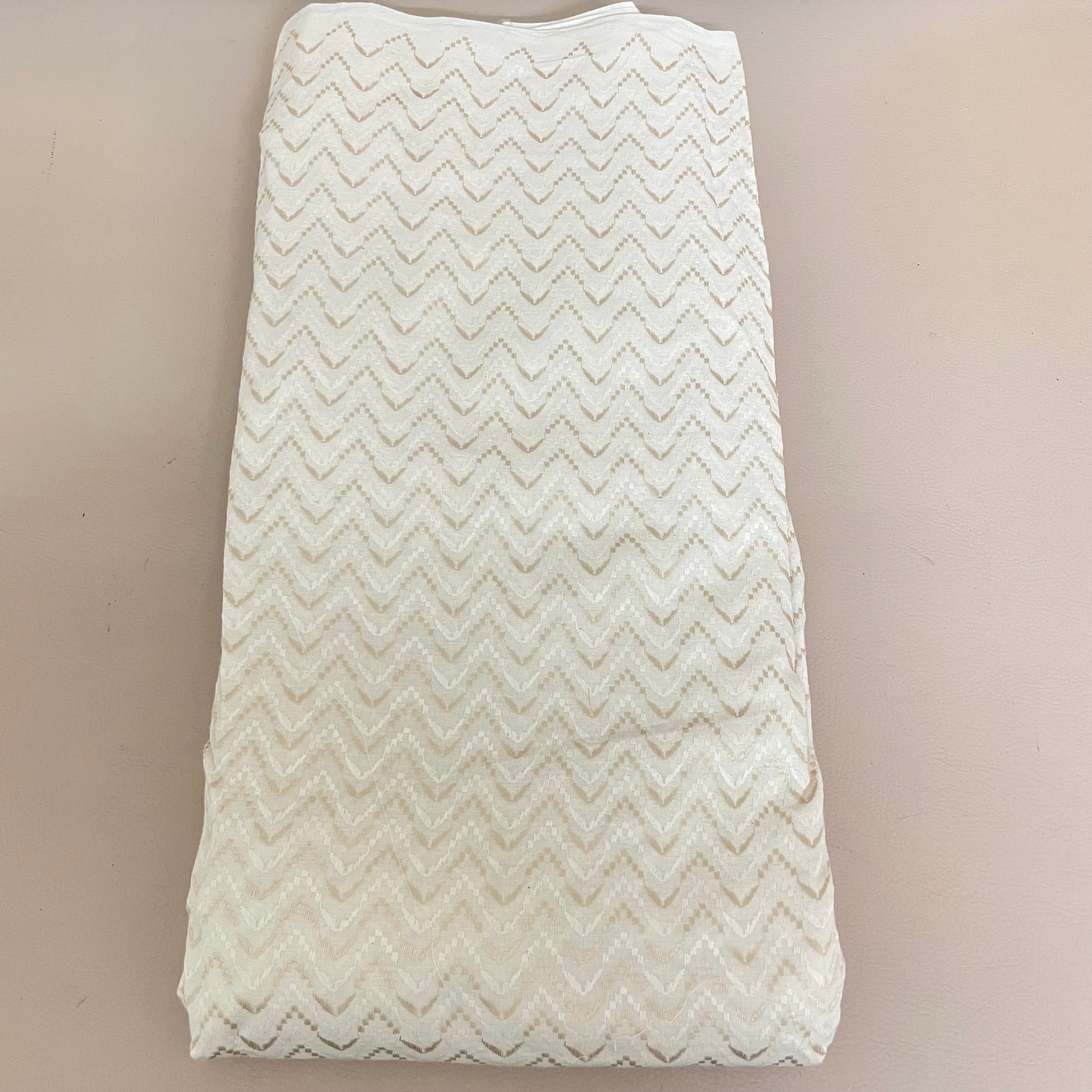Fabric by Yard Premium Cotton with Beige Chevron Thread Embroidery