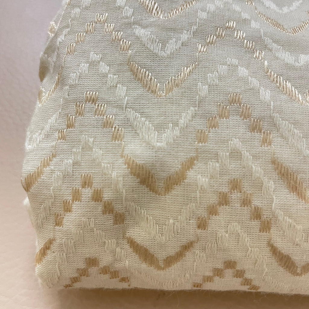 Fabric by Yard Premium Cotton with Beige Chevron Thread Embroidery