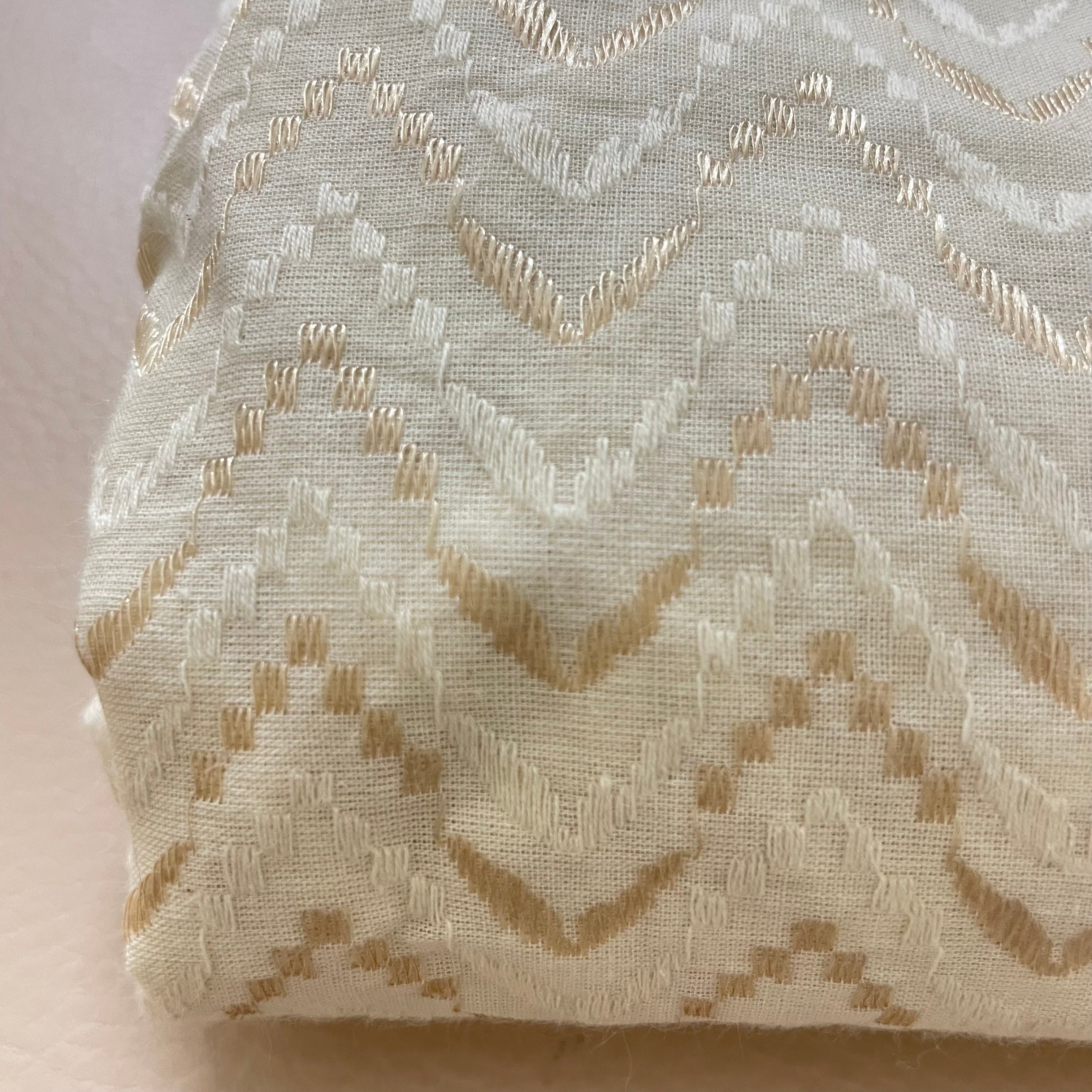 Fabric by Yard Premium Cotton with Beige Chevron Thread Embroidery