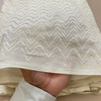 Fabric by Yard Premium Cotton with Beige Chevron Thread Embroidery