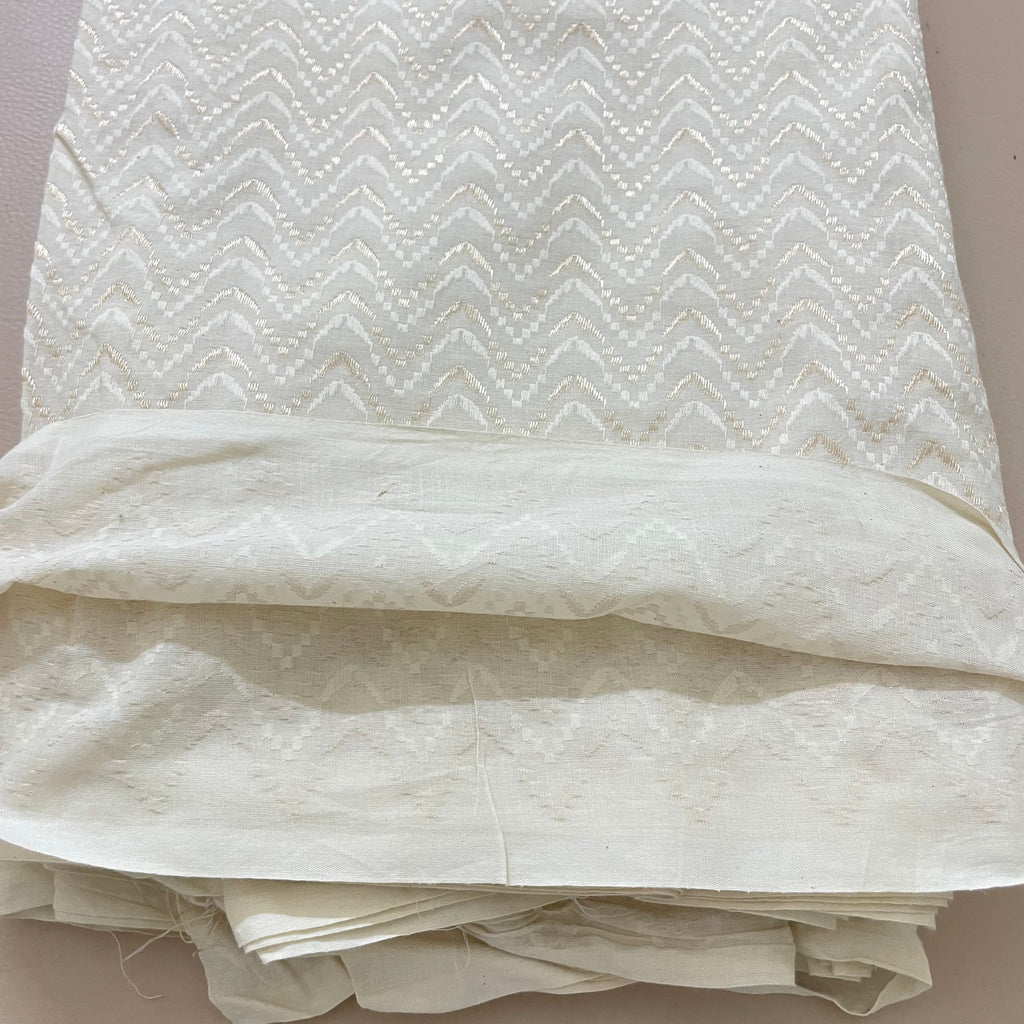 Fabric by Yard Premium Cotton with Beige Chevron Thread Embroidery