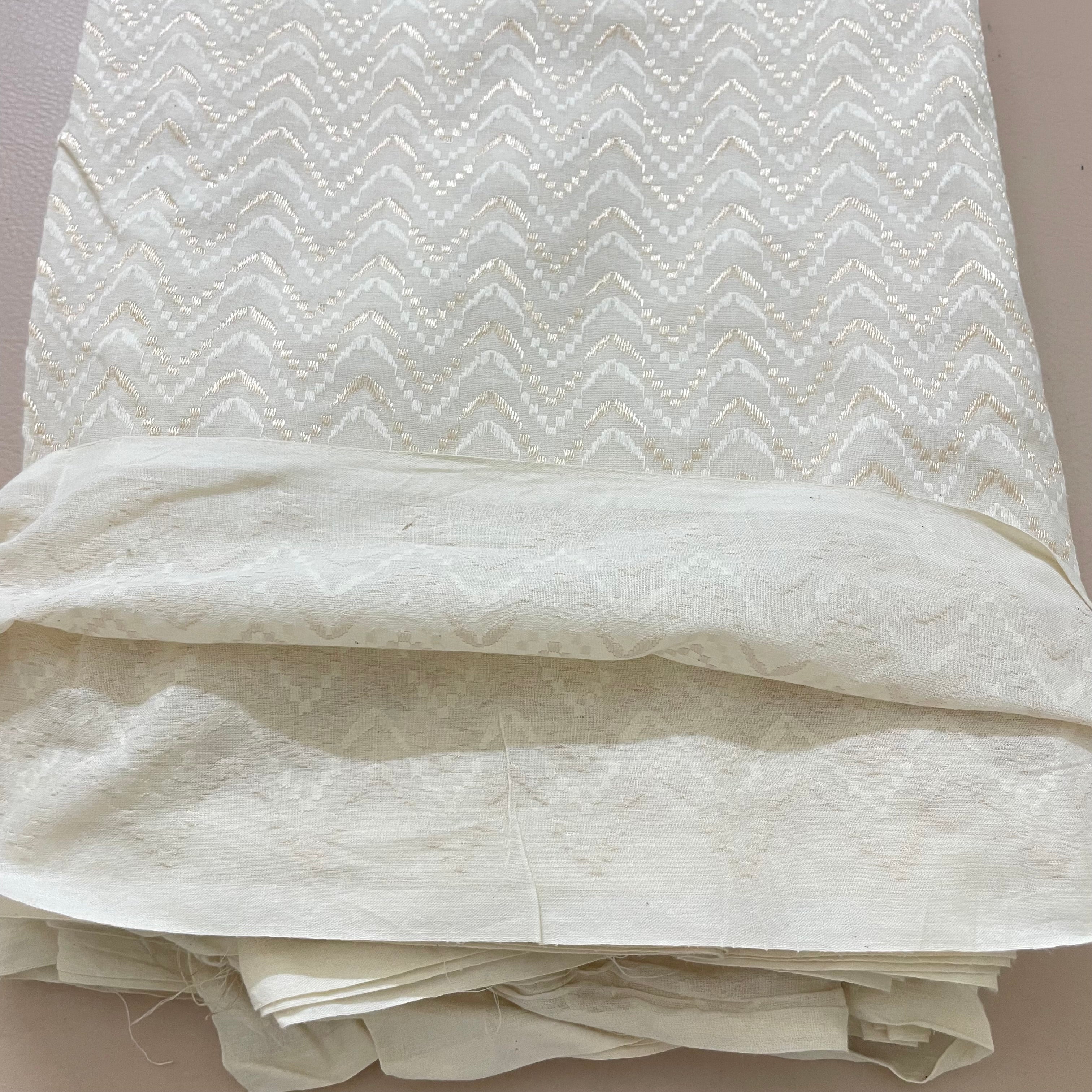 Fabric by Yard Premium Cotton with Beige Chevron Thread Embroidery