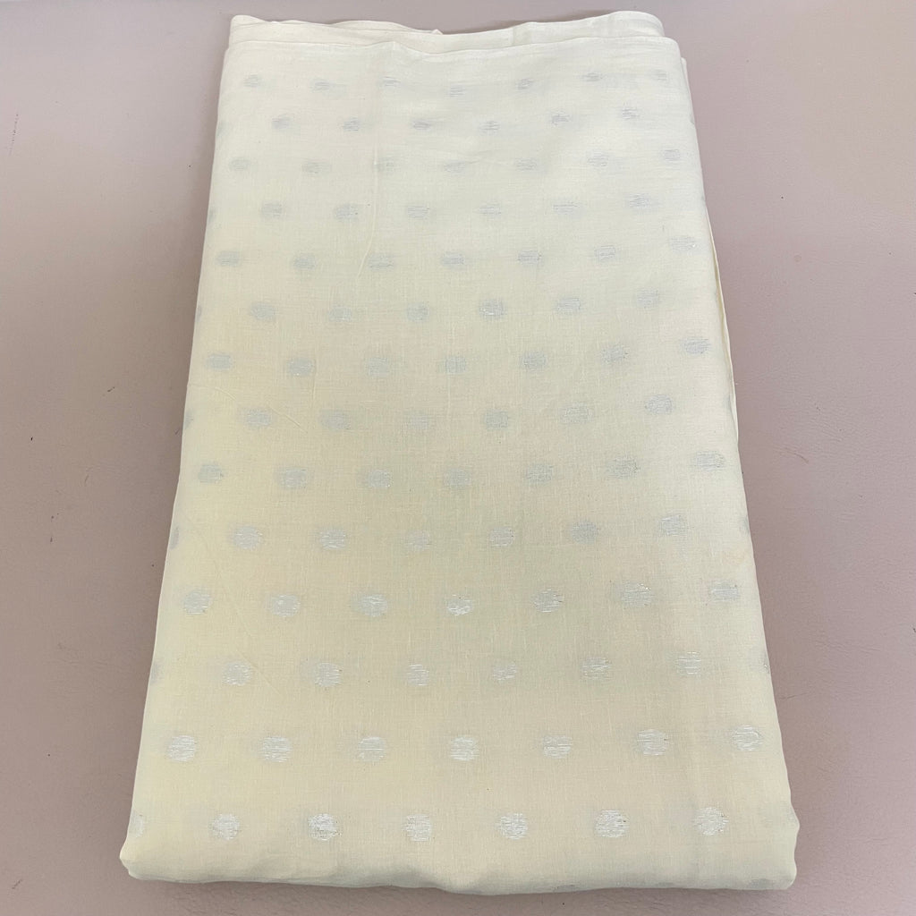 Off-White Cotton Blend Fabric with Silver Polka Dot Butis – By the Yard