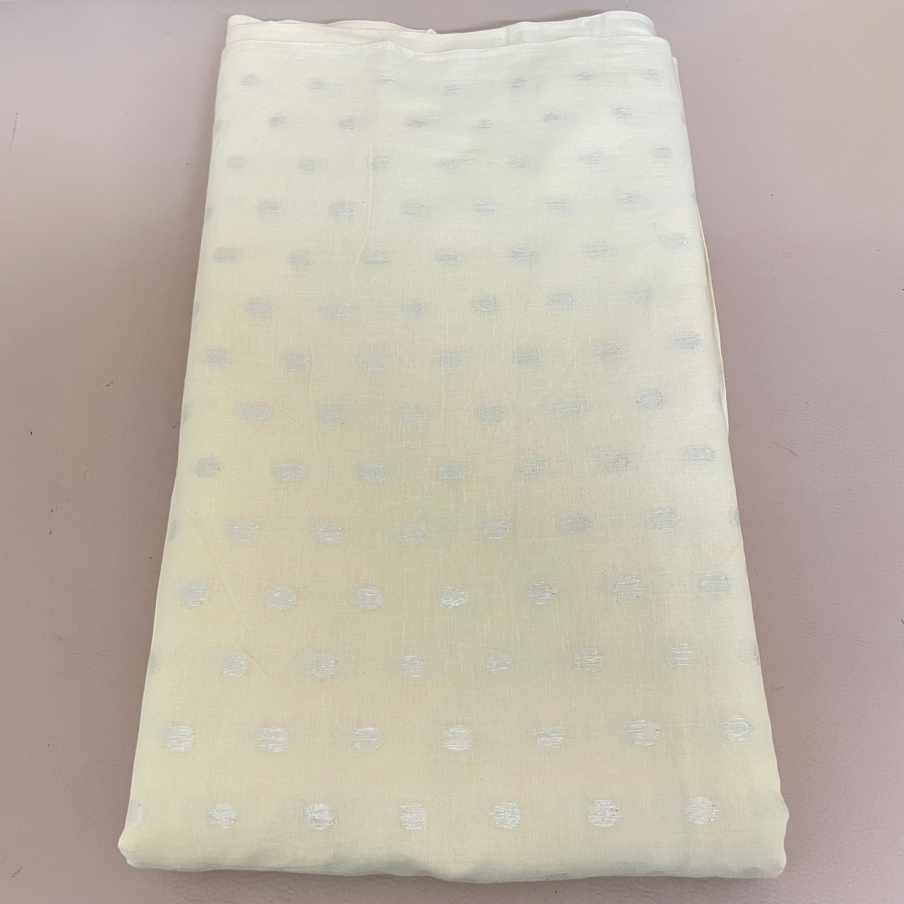 Off-White Cotton Blend Fabric with Silver Polka Dot Butis – By the Yard
