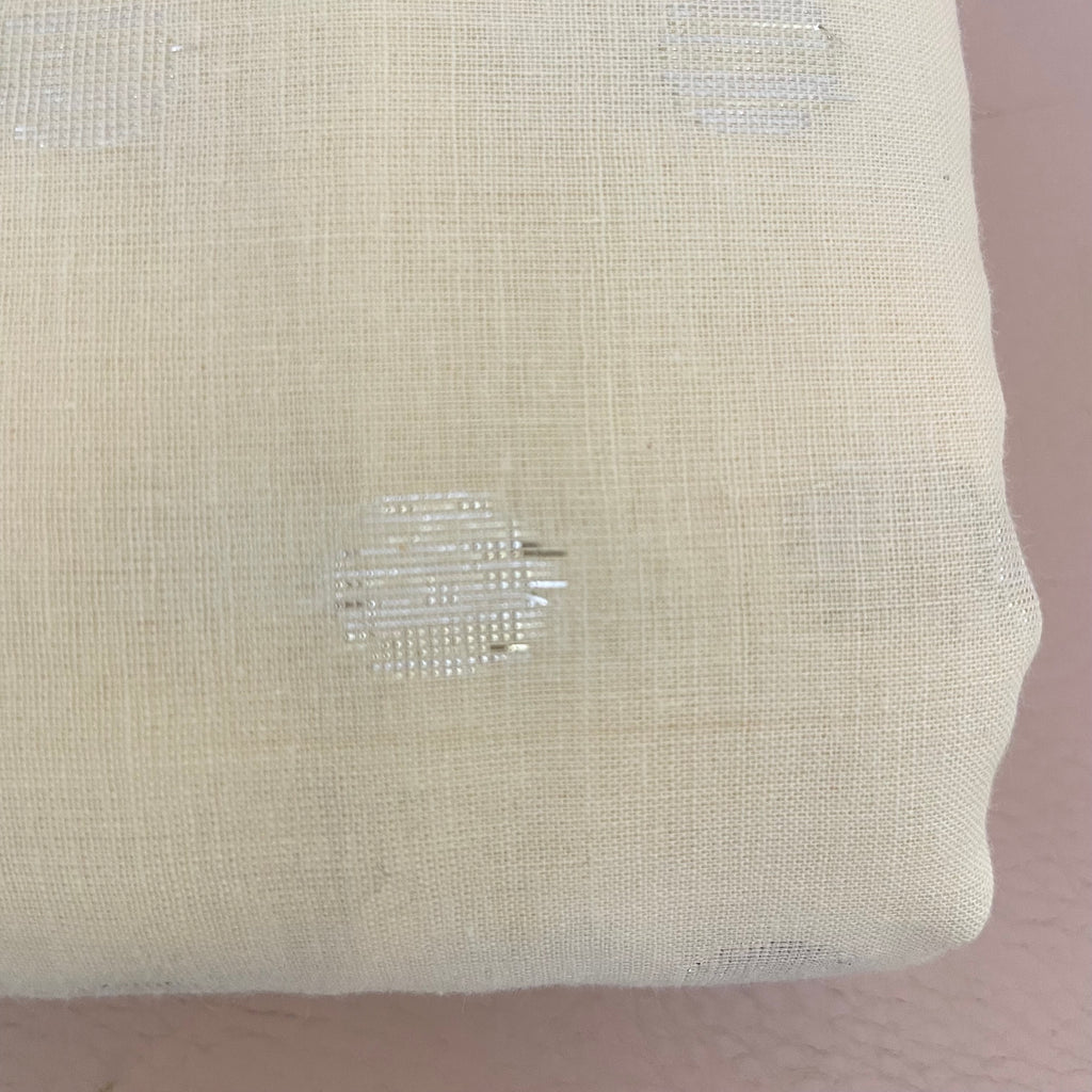 Off-White Cotton Blend Fabric with Silver Polka Dot Butis – By the Yard