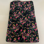 Dainty Wildflower Cotton Fabric by Yard – 42" Wide – Pink & Yellow Floral on Jet Black