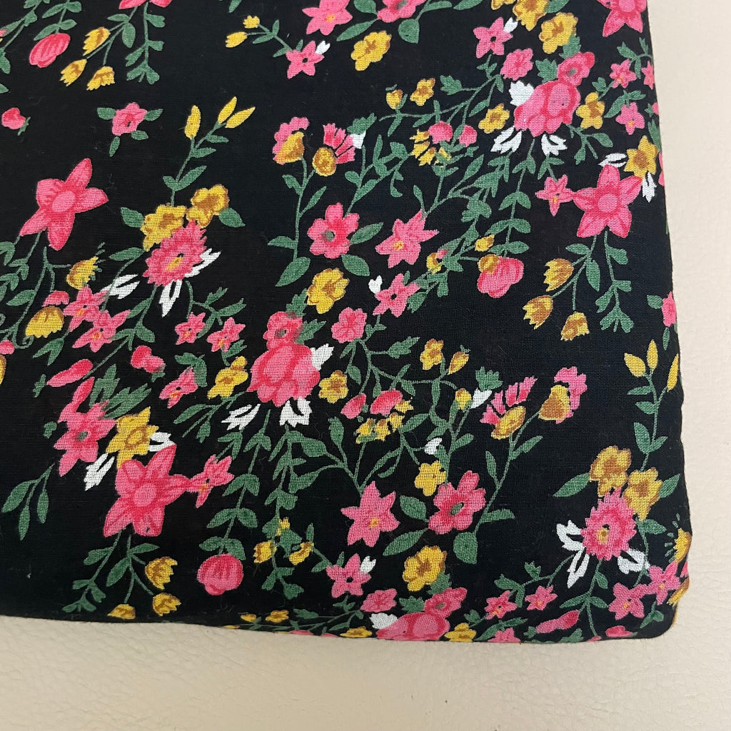 Dainty Wildflower Cotton Fabric by Yard – 42" Wide – Pink & Yellow Floral on Jet Black