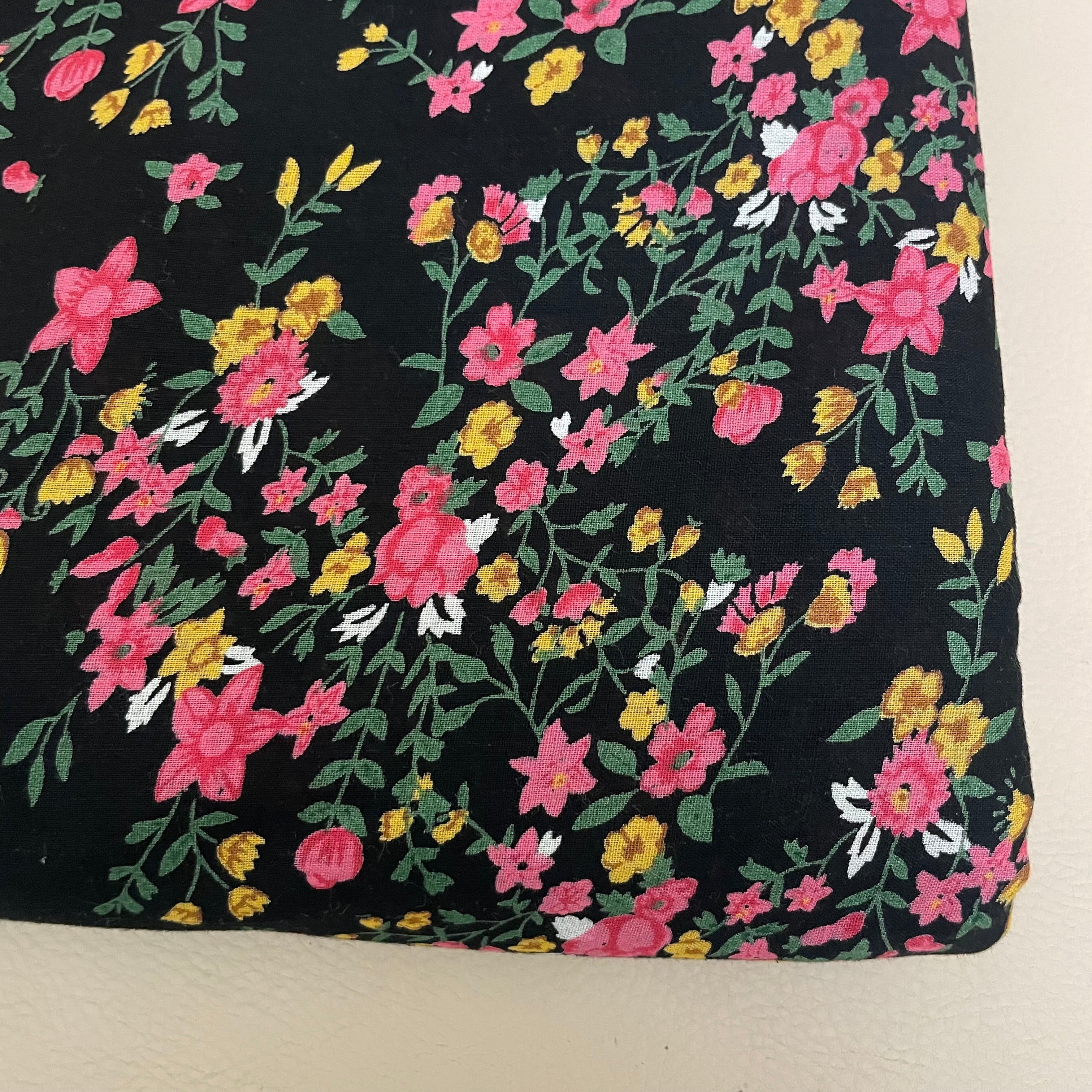 Dainty Wildflower Cotton Fabric by Yard – 42" Wide – Pink & Yellow Floral on Jet Black