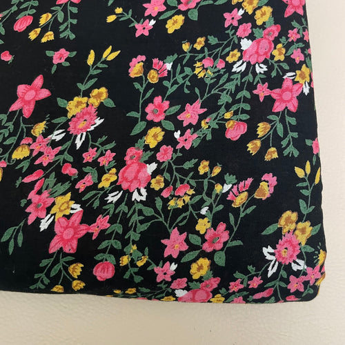 Dainty Wildflower Cotton Fabric by Yard – 42" Wide – Pink & Yellow Floral on Jet Black