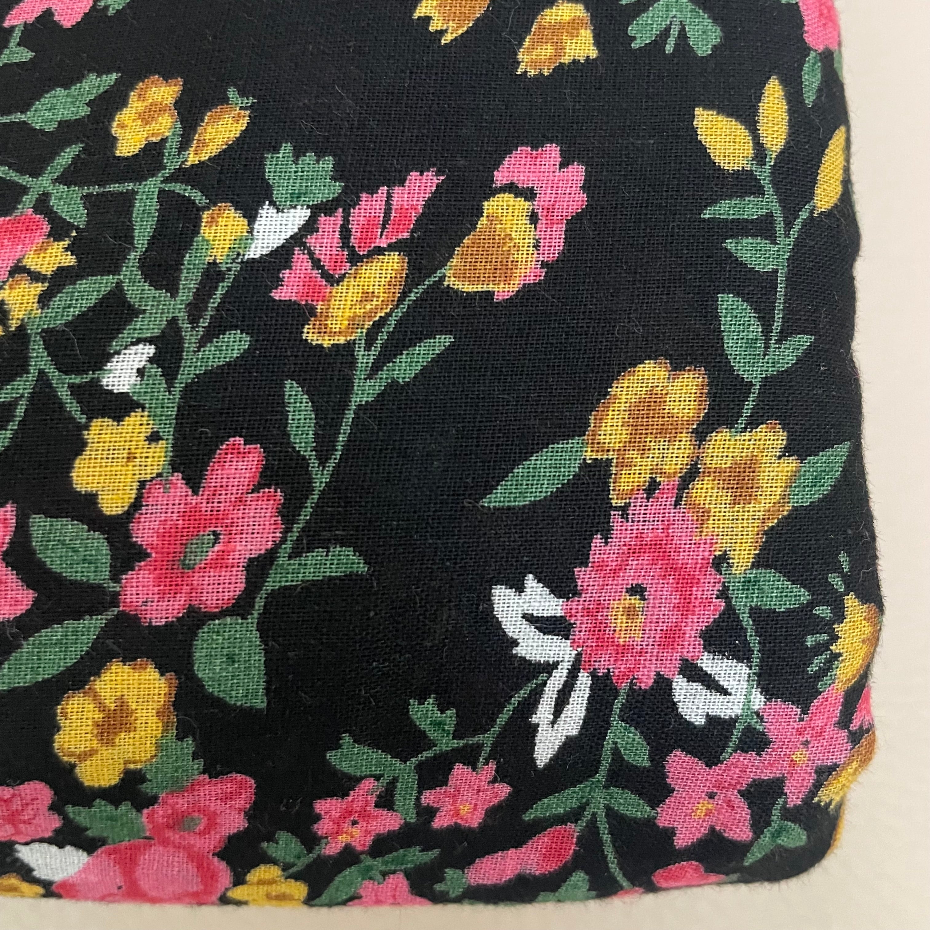Dainty Wildflower Cotton Fabric by Yard – 42" Wide – Pink & Yellow Floral on Jet Black