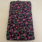 Midnight Purple Floral Cotton Fabric by Yard – 42" Wide – Pink Blossoms & Yellow Wildflowers