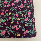 Midnight Purple Floral Cotton Fabric by Yard – 42" Wide – Pink Blossoms & Yellow Wildflowers