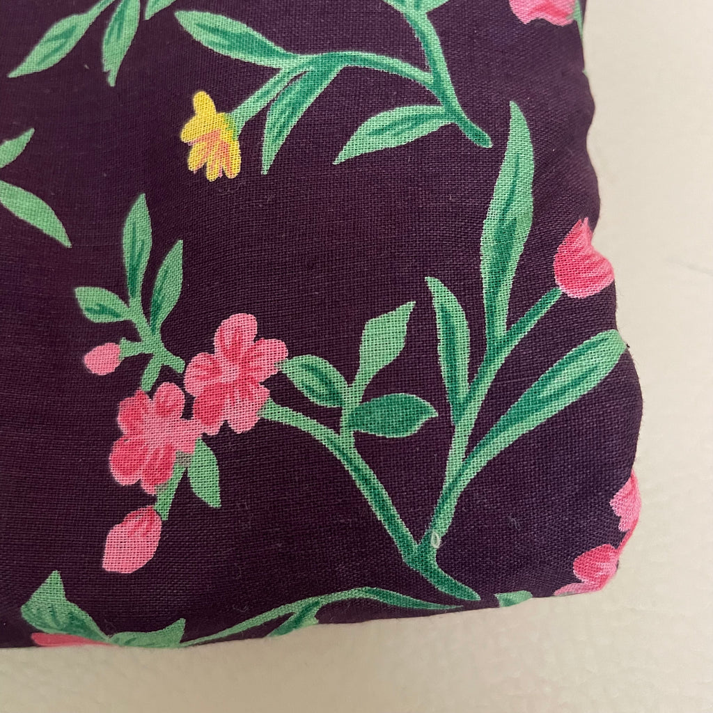 Midnight Purple Floral Cotton Fabric by Yard – 42" Wide – Pink Blossoms & Yellow Wildflowers