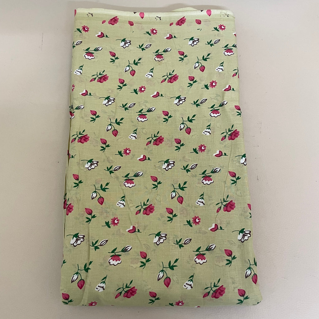 Floral Cotton Fabric by Yard – 42" Wide – Berry Pink & White Buds on Warm Beige