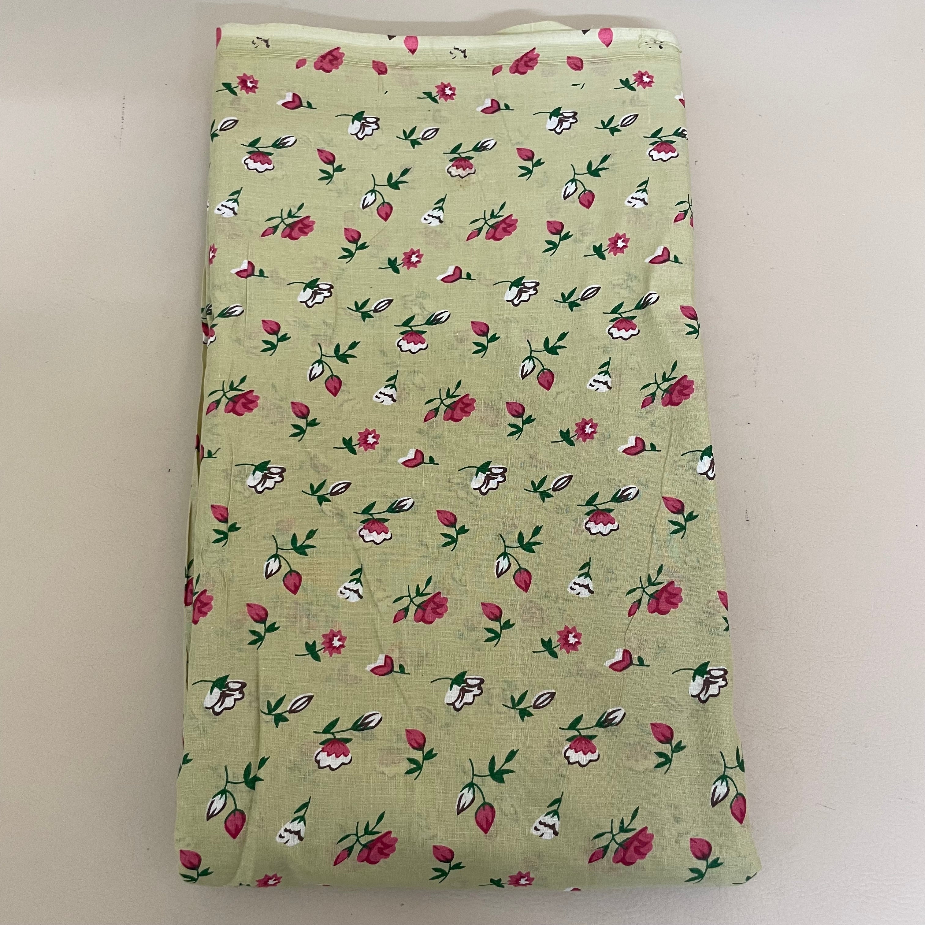 Floral Cotton Fabric by Yard – 42" Wide – Berry Pink & White Buds on Warm Beige
