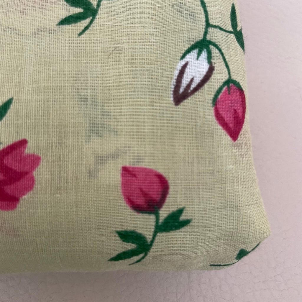 Floral Cotton Fabric by Yard – 42" Wide – Berry Pink & White Buds on Warm Beige