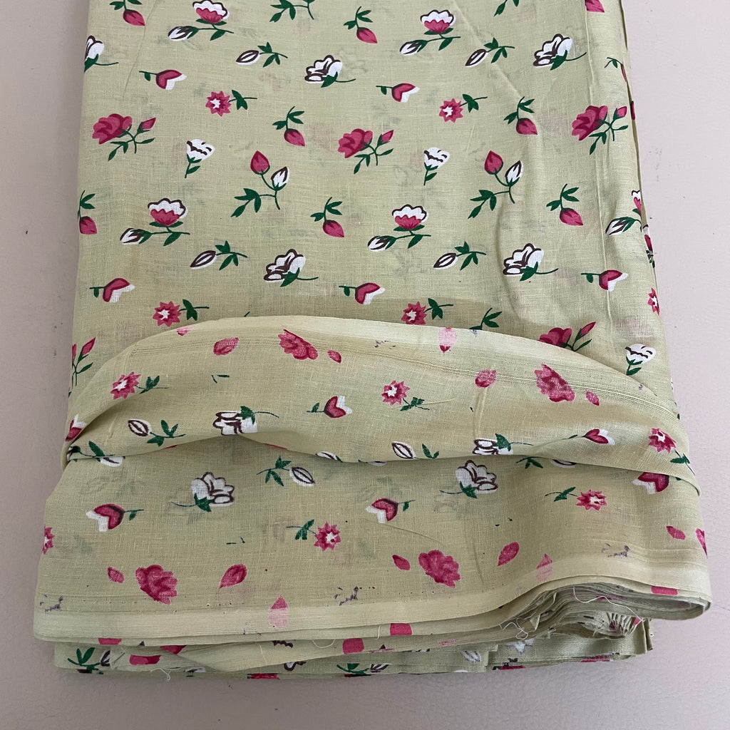 Floral Cotton Fabric by Yard – 42" Wide – Berry Pink & White Buds on Warm Beige