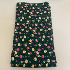 English Garden Floral Cotton Fabric by Yard – 42" Wide – Pink & Yellow Blossoms on Forest Green