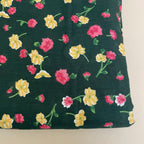 English Garden Floral Cotton Fabric by Yard – 42" Wide – Pink & Yellow Blossoms on Forest Green
