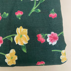 English Garden Floral Cotton Fabric by Yard – 42" Wide – Pink & Yellow Blossoms on Forest Green