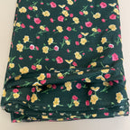 English Garden Floral Cotton Fabric by Yard – 42" Wide – Pink & Yellow Blossoms on Forest Green