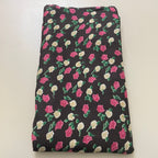 Rose Floral Cotton Fabric – 42" Wide – Pink & Cream Flowers on Dark Brown – Sold by the Yard