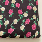 Rose Floral Cotton Fabric – 42" Wide – Pink & Cream Flowers on Dark Brown – Sold by the Yard