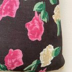 Rose Floral Cotton Fabric – 42" Wide – Pink & Cream Flowers on Dark Brown – Sold by the Yard