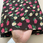 Rose Floral Cotton Fabric – 42" Wide – Pink & Cream Flowers on Dark Brown – Sold by the Yard