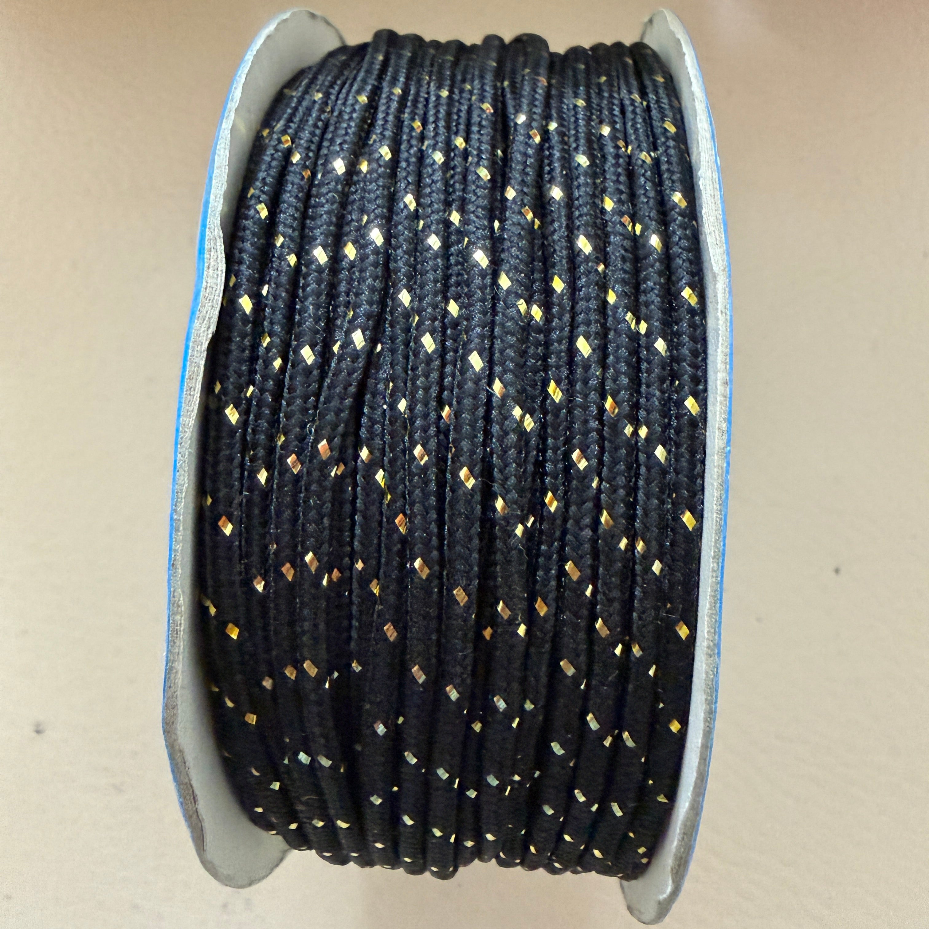 Black & Gold Diamond Weave Braided Cord - 18 Yards