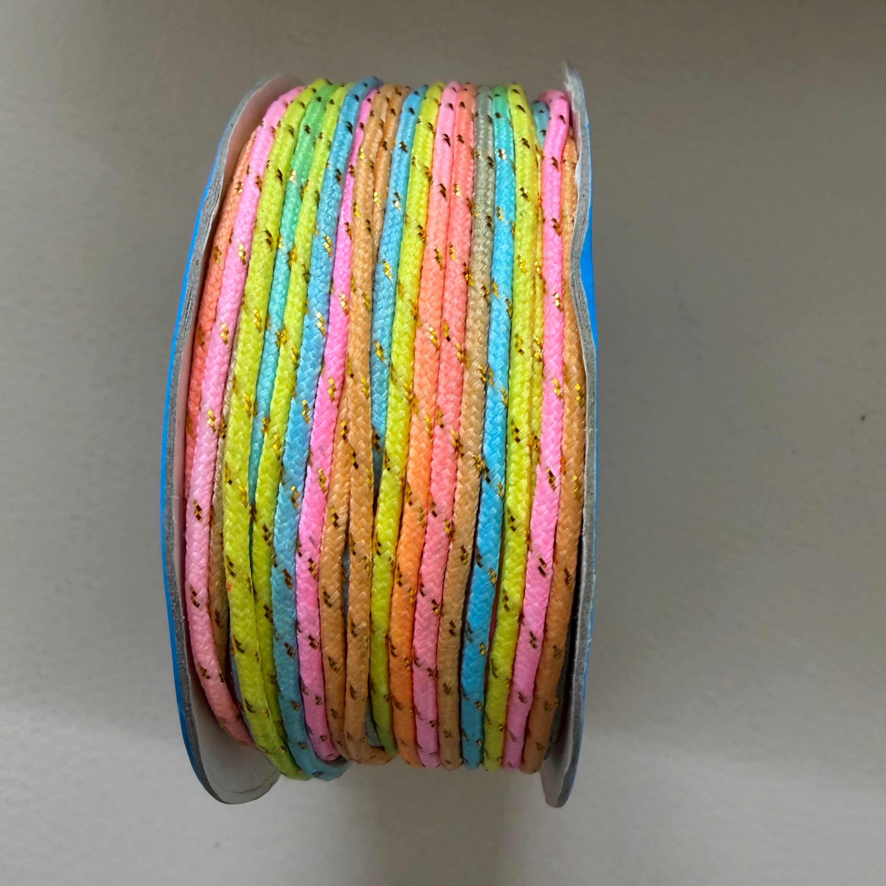 Multicolour Pastel & Gold Metallic Braided Cord – 18 Yards