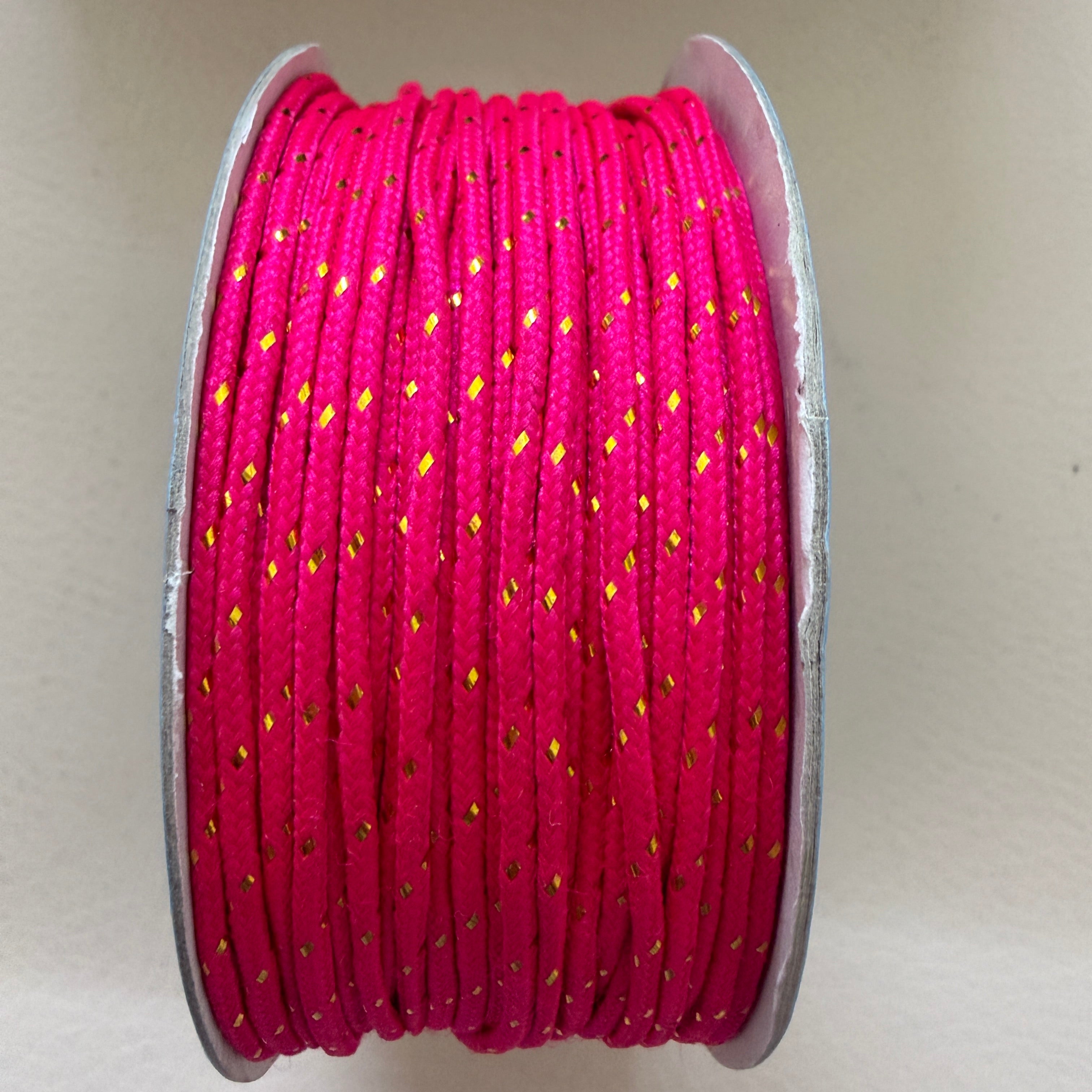 Hot Pink & Gold Metallic Weave Braided Cord – 18 Yards